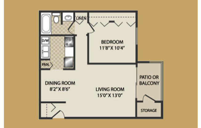 1 bed, 1 bath, 625 sqft, $1,075