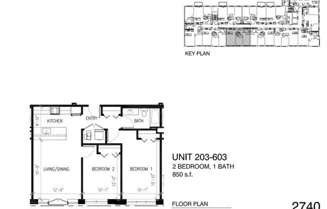 2 beds, 1 bath, 850 sqft, $2,695, Unit 2740-603