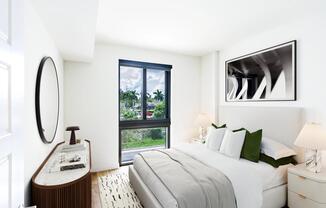 Relax in refined comfort—bedrooms at Modera Aventura offer bright spaces and tranquil views.