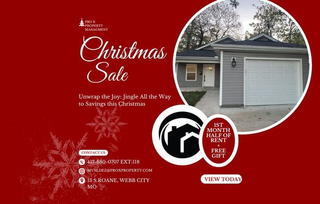 HOLIDAY SPECIAL ALL  MONTH OF NOVEMBER: HALF OF FIRST MONTH RENT + A GIFT. Cute 3 bedroom, 2 bathroom home located in Webb City! Move in Ready!