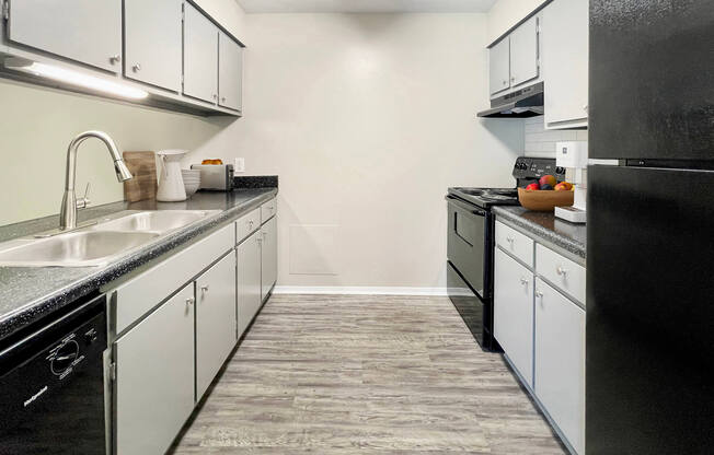 a kitchen with a stove and a sink