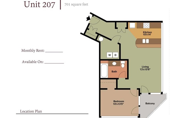 1 bed, 1 bath, 701 sqft, $1,625, Unit 207