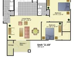 2 beds, 1 bath, 964 sqft, $1,725