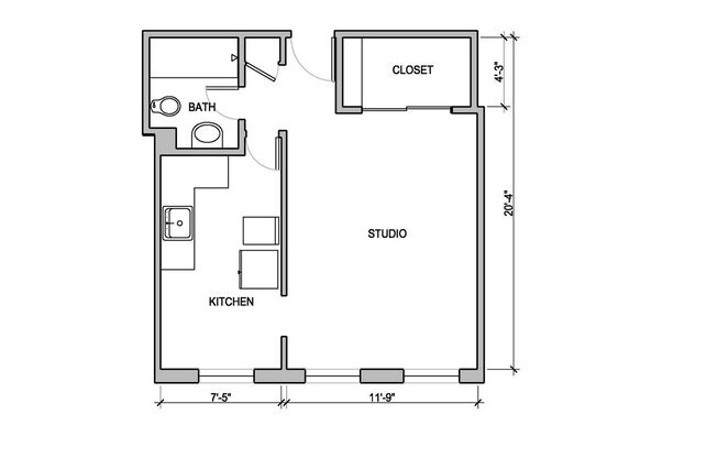 Studio, 1 bath, 510 sqft, $1,725, Unit Unit 405