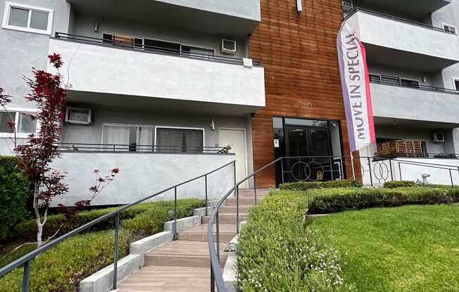 Front steps to The Carlton Apartments in Hollywood, California.