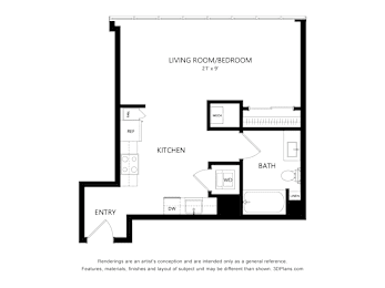 Studio, 1 bath, 560 sqft, $2,315