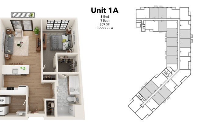 1 bed, 1 bath, 809 sqft, $1,400, Unit 308