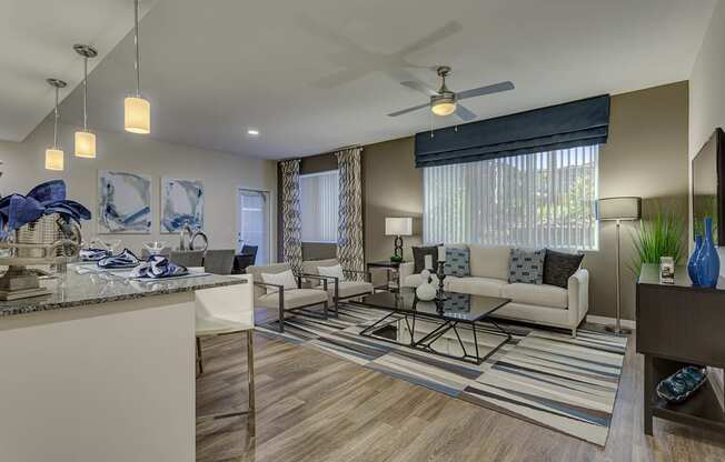 Living room with modern kitchen at The View at Horizon Ridge, Henderson, 89012