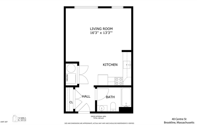 Studio, 1 bath, 469 sqft, $2,750, Unit 207