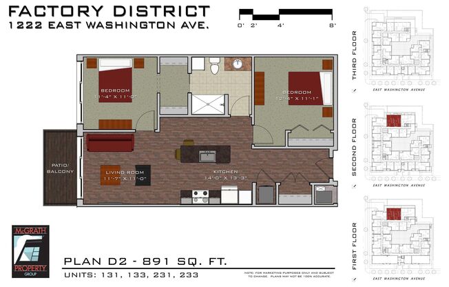 2 beds, 1 bath, 891 sqft, $2,225, Unit 233