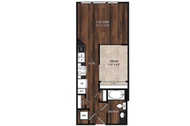 1 bed, 1 bath, 596 sqft, $2,342