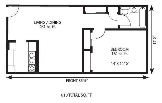 1 bed, 1 bath, 610 sqft, $1,640, Unit 100EM1D