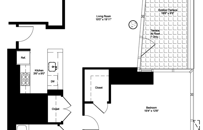 1 bed, 1 bath, 950 sqft, $9,125, Unit 7G