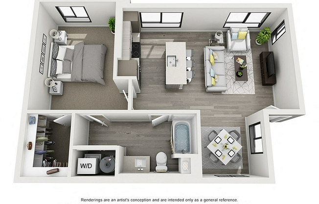 The Aviary Apartments 1x1 Carriage 3D Floor Plan (1)