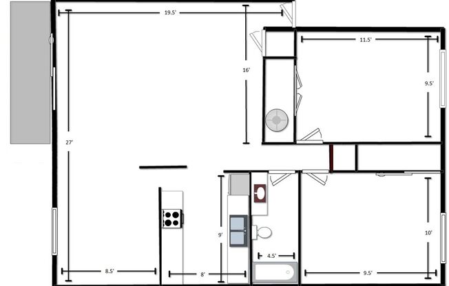 2 beds, 1 bath, 850 sqft, $1,150, Unit 2735 #3