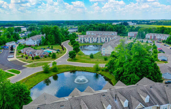 Aerial View Showing Pond Views at Trillium Pointe Apartment Homes, Jackson, MI