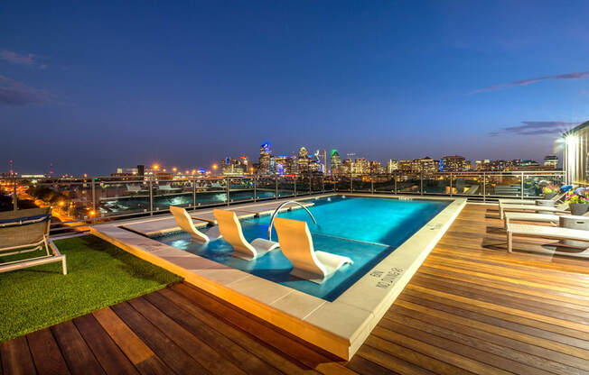 Rooftop pool facing downtown Dallas