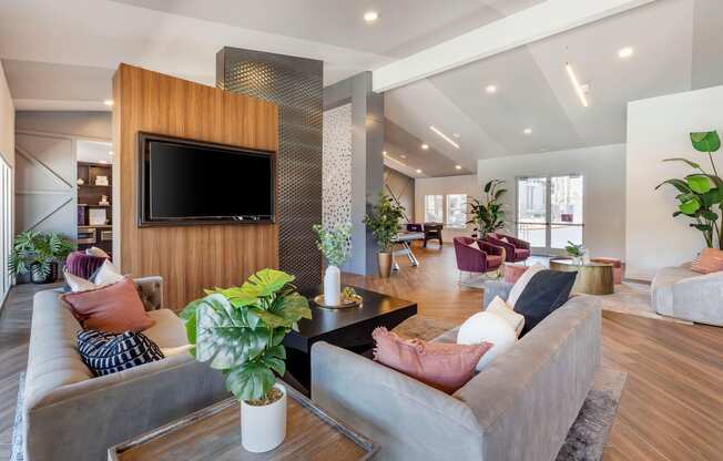 a living room with couches and a tv at Paisley and Pointe Apartments, Las Vegas, NV