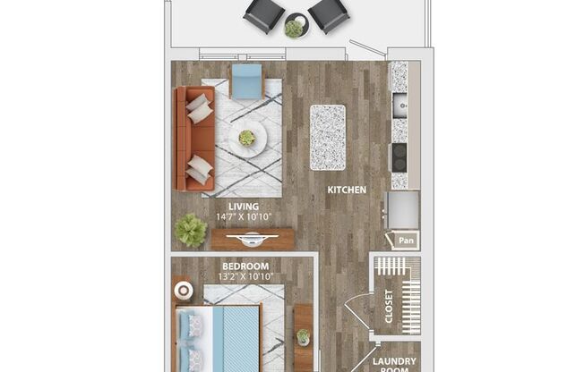 Studio, 1 bath, 640 sqft, $1,399, Unit 419