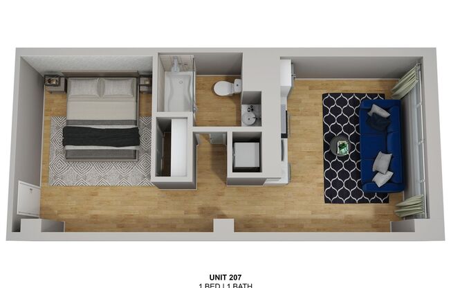 1 bed, 1 bath, 555 sqft, $2,250, Unit 207