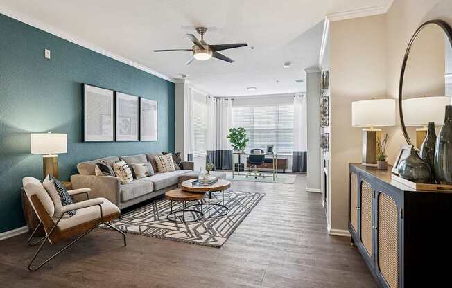 Lighted ceiling fans in living room - Emmersyn at Lone Tree