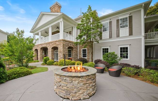 Pool-side fire pit at Crestmark Apartments