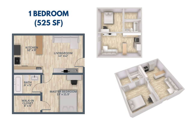 1 bed, 1 bath, 525 sqft, $925, Unit B204