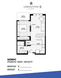Studio, 1 bath, 533 sqft, $1,450