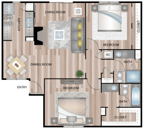 2 beds, 2 baths, 991 sqft, $1,290