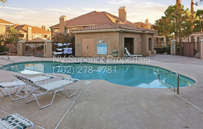 SW!!! 2 Bedroom Condo 1st Floor!! 2 Garage!! Gated!! Community Pool!! Fitness Room!! 2 Primary Bedrooms & Baths!!  No Carpets!!