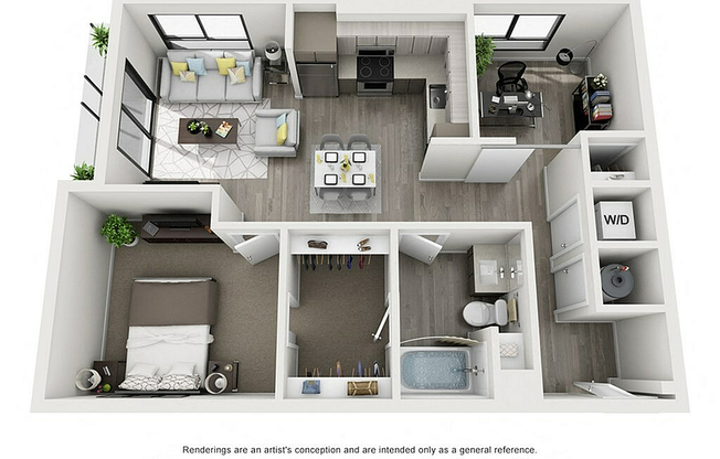 The Aviary Apartments 1x1 E Den 3D Floor Plan