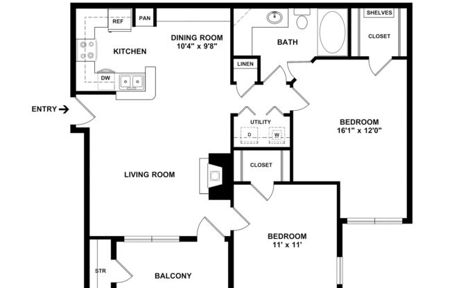 2 beds, 1 bath, 898 sqft, $1,280