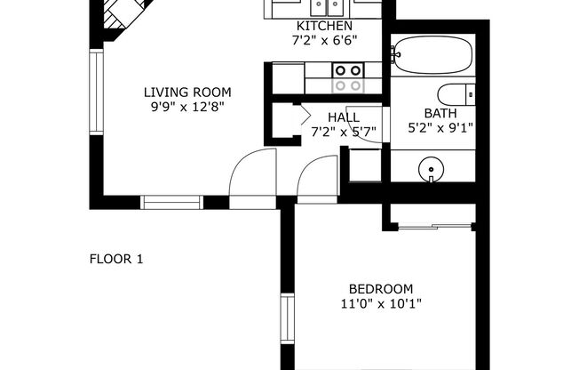 1 bed, 1 bath, 374 sqft, $1,820, Unit 1