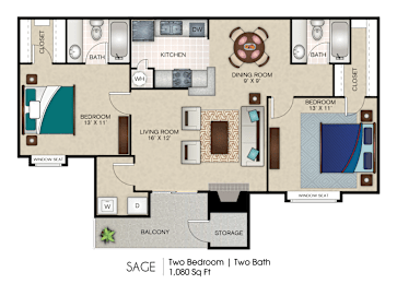 2 beds, 2 baths, 1,080 sqft, $1,464