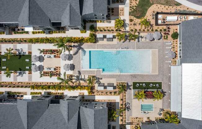 a aerial view of the resort and its pool at Palm Grove in Ellenton, FL 34222