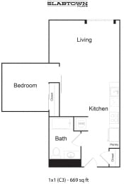 1 bed, 1 bath, 669 sqft, $1,775