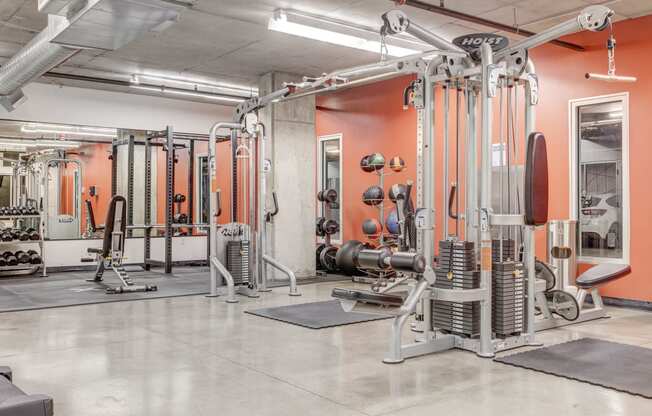 the gym at the flats at big tex apartments