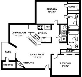 2 beds, 2 baths, 950 sqft, $2,007