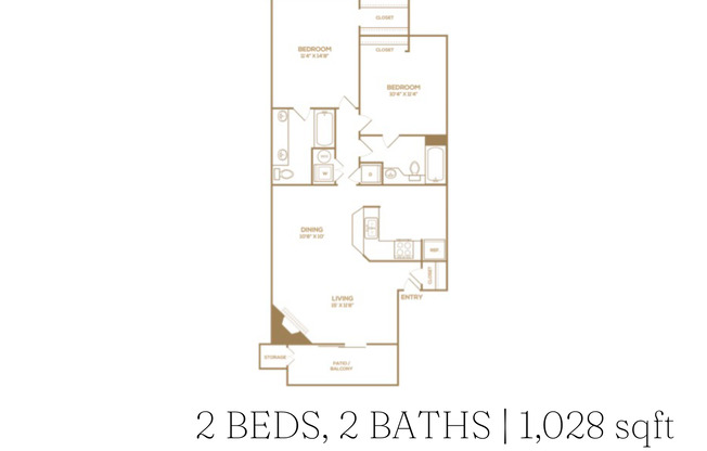 2 beds, 2 baths, 1,028 sqft, $1,555