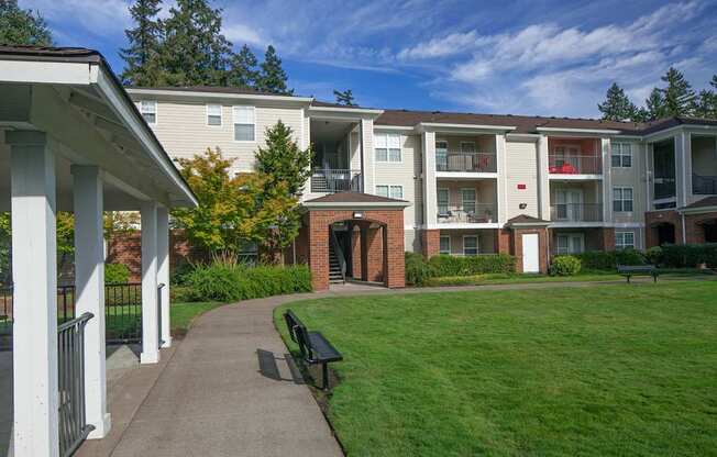 Grassy area and covered seating