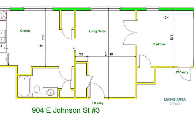 1 bed, 1 bath, 400 sqft, $1,100, Unit 3