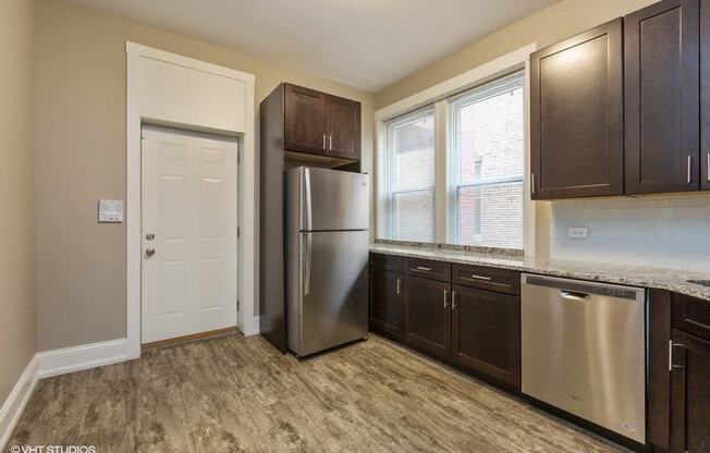 Bright kitchen space with large windows