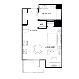 Studio, 1 bath, 529 sqft, $1,637
