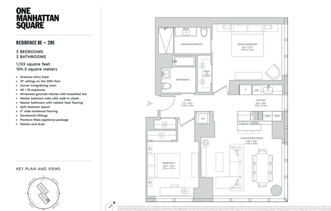 2 beds, 2 baths, 1,123 sqft, $7,300, Unit 9E