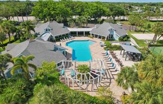 a aerial view of the resort with a swimming pool