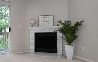 Bayview Apartment Homes Living Room Fireplace and Plant