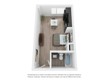 Studio, 1 bath, 345 sqft, $1,099