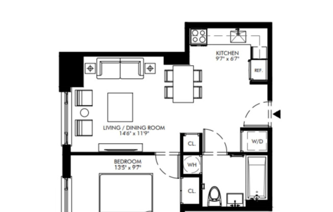 1 bed, 1 bath, $2,669, Unit 602