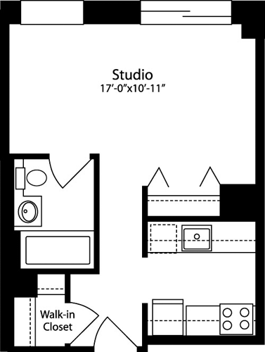 Studio, 1 bath, 408 sqft, $3,357, Unit 11F