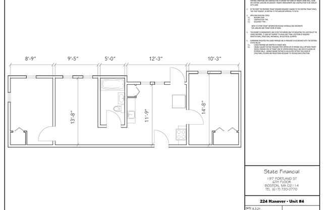 2 beds, 1 bath, $3,500, Unit 4